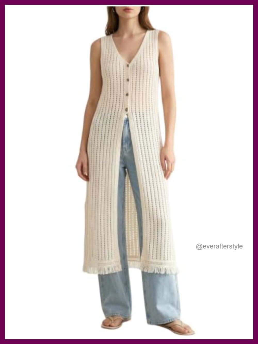 Crochet Fringe Sleeveless Cardigan Vest Button Down V Neck Boho